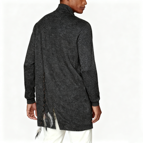 Charcoal Braid & Feather Detail Longline Knit Jacket