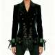 Dark Green Velvet Embroidery Fringe Blazer