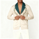 Beige Laurel Wreath Embroidered Contrast Collar Knit Jacket
