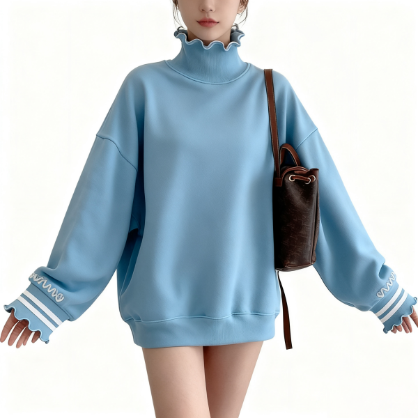 Light Blue Ruffled Turtleneck Sweatshirt