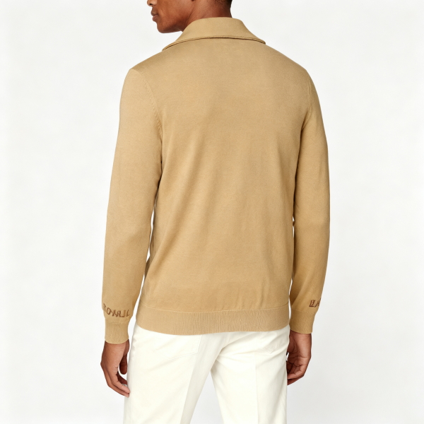 Tan Logo Detail Collared Knit Jacket